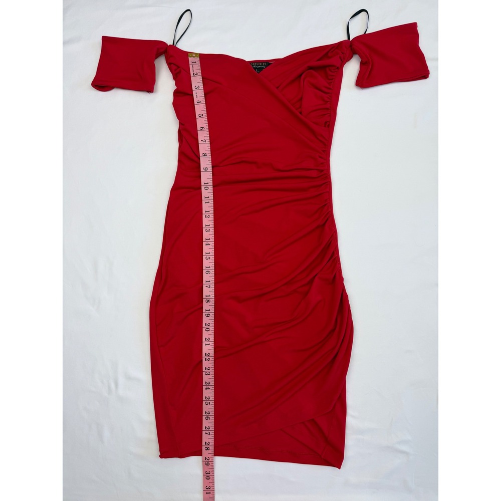 Forever 21 Contemporary Red Off Shoulder Ruched Bodycon Dress Medium - Picture 8 of 9